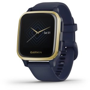Garmin Venu Sq – Music Edition (Light Gold Aluminum Bezel with Navy Case and Silicone Band)