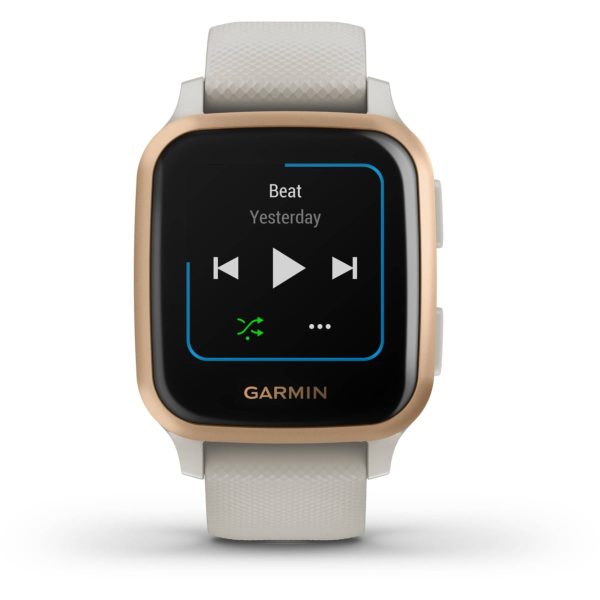 Garmin Venu Sq – Music Edition (Rose Gold Aluminum Bezel with Light Sand Case and Silicone Band)