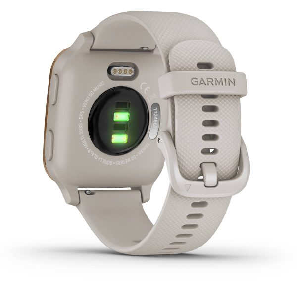 Garmin Venu Sq – Music Edition (Rose Gold Aluminum Bezel with Light Sand Case and Silicone Band)