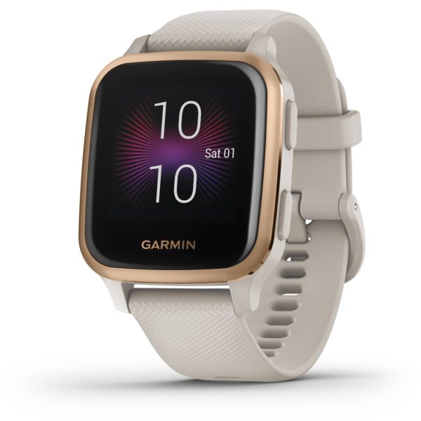 Garmin Venu Sq – Music Edition (Rose Gold Aluminum Bezel with Light Sand Case and Silicone Band)