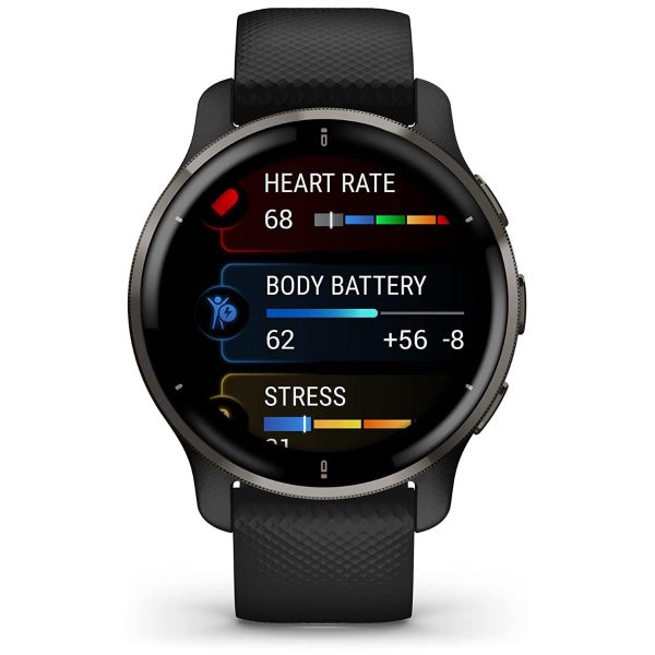 Garmin Venu 2 Plus (Slate Stainless Steel Bezel with Black Case and Silicone Band)