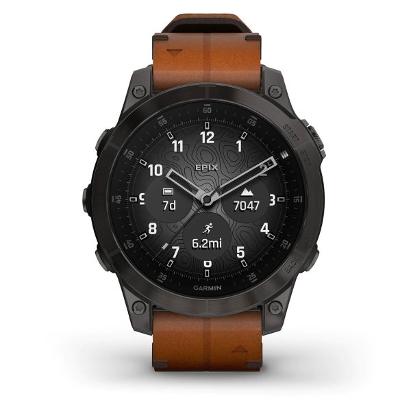 Garmin Epix (Gen 2) (Sapphire - Black Titanium with Chestnut Leather Band)