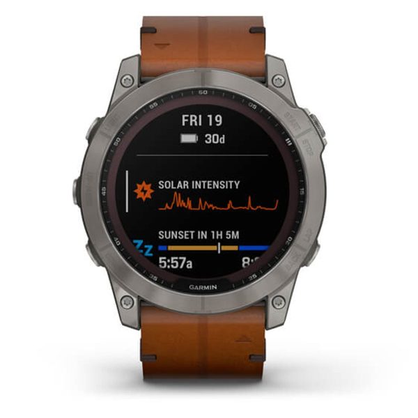 Garmin Fenix 7X – Sapphire Solar Edition (Titanium with Chestnut Leather Band)