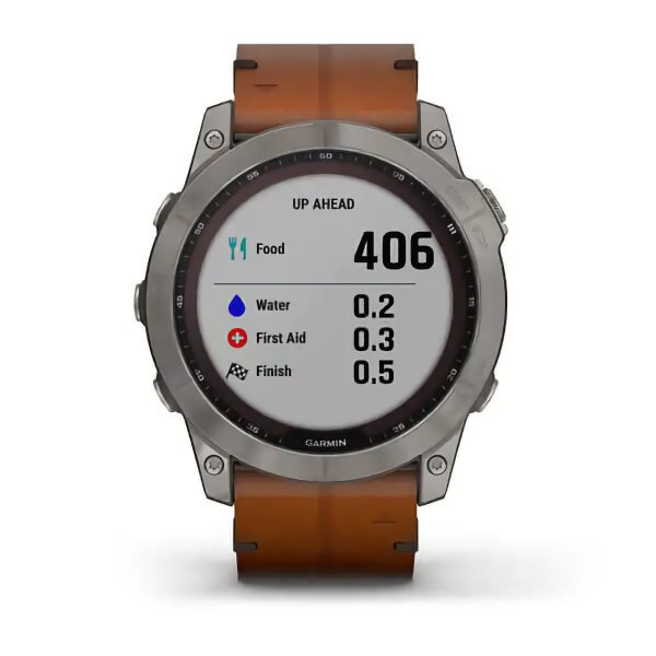 Garmin Fenix 7X – Sapphire Solar Edition (Titanium with Chestnut Leather Band)