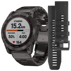 Garmin Fenix 7X – Sapphire Solar Edition (Carbon Grey DLC Titanium with Carbon Grey DLC Vented Titanium Band)