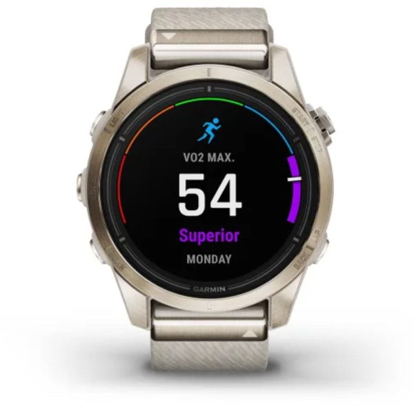 Garmin Epix Pro (Gen 2) 42mm – Sapphire Edition (Soft Gold with Cream Heathered Nylon Band)