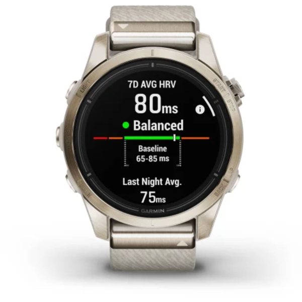 Garmin Epix Pro (Gen 2) 42mm – Sapphire Edition (Soft Gold with Cream Heathered Nylon Band)