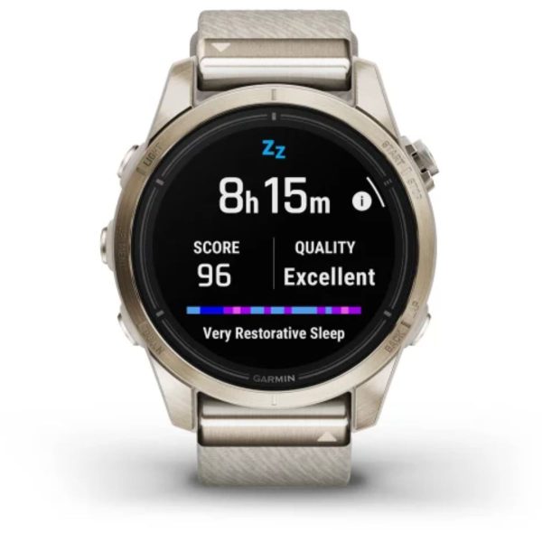Garmin Epix Pro (Gen 2) 42mm – Sapphire Edition (Soft Gold with Cream Heathered Nylon Band)
