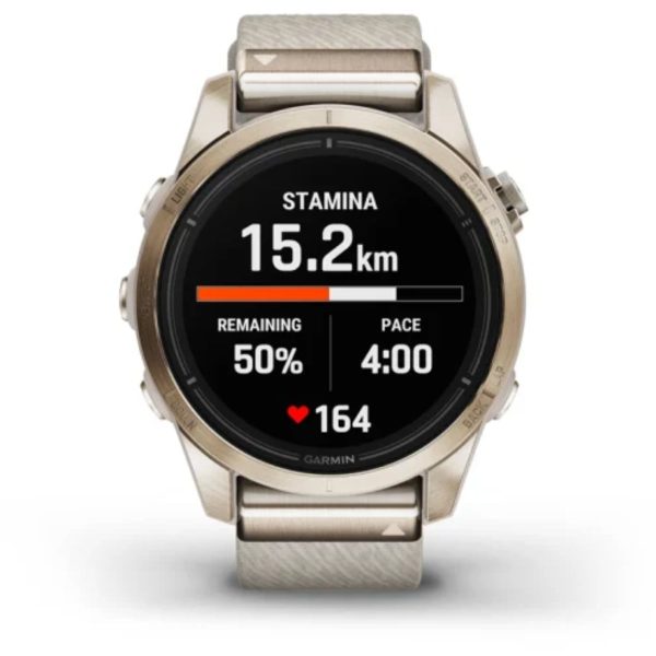 Garmin Epix Pro (Gen 2) 42mm – Sapphire Edition (Soft Gold with Cream Heathered Nylon Band)