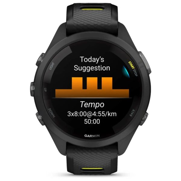 Garmin Forerunner 265S (Black Bezel and Case with Black/Amp Yellow Silicone Band)