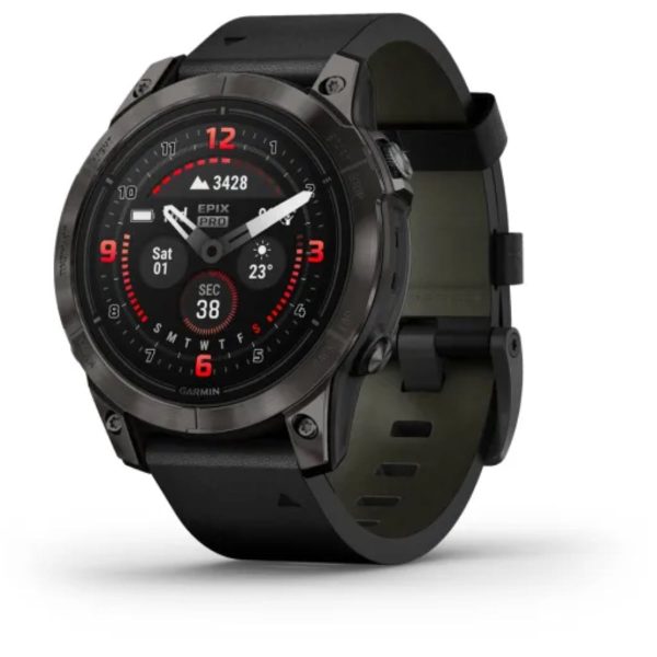 Garmin Epix Pro (Gen 2) 47mm – Sapphire Edition (Carbon Grey DLC Titanium with Black Leather Band)